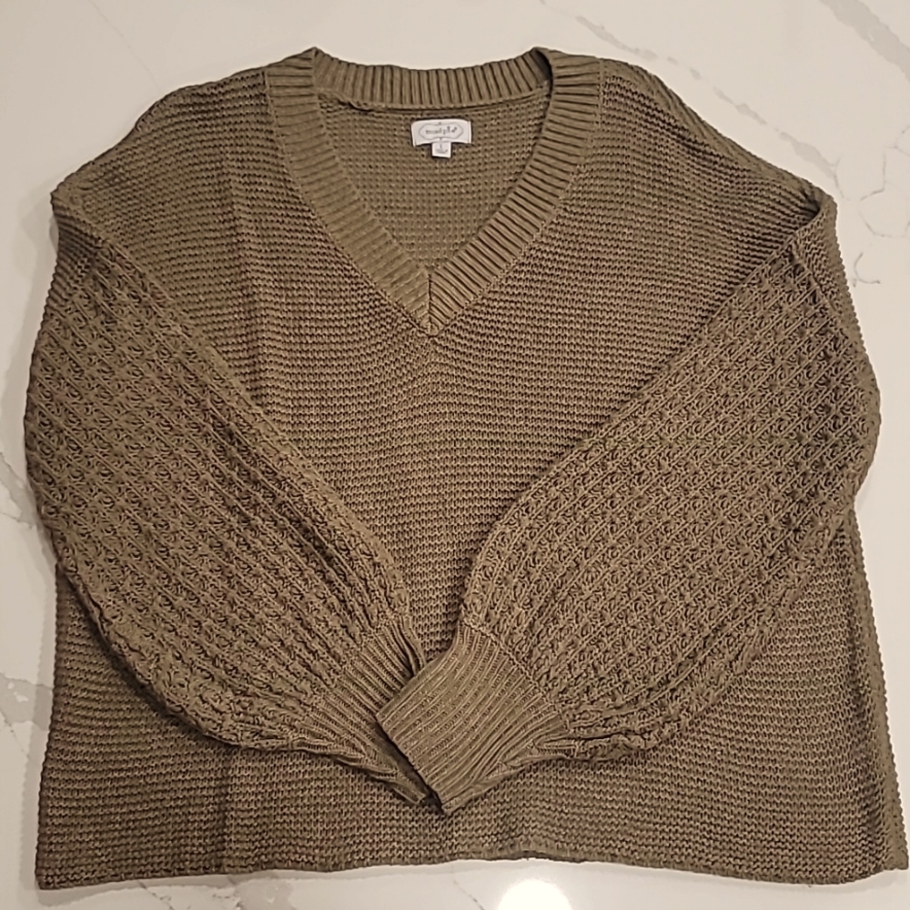 Olive Green V- Neck Sweater
